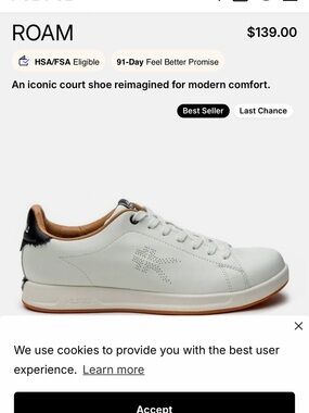 KURU Women’s Court Sneaker in White with Tan Lining and Black Heel